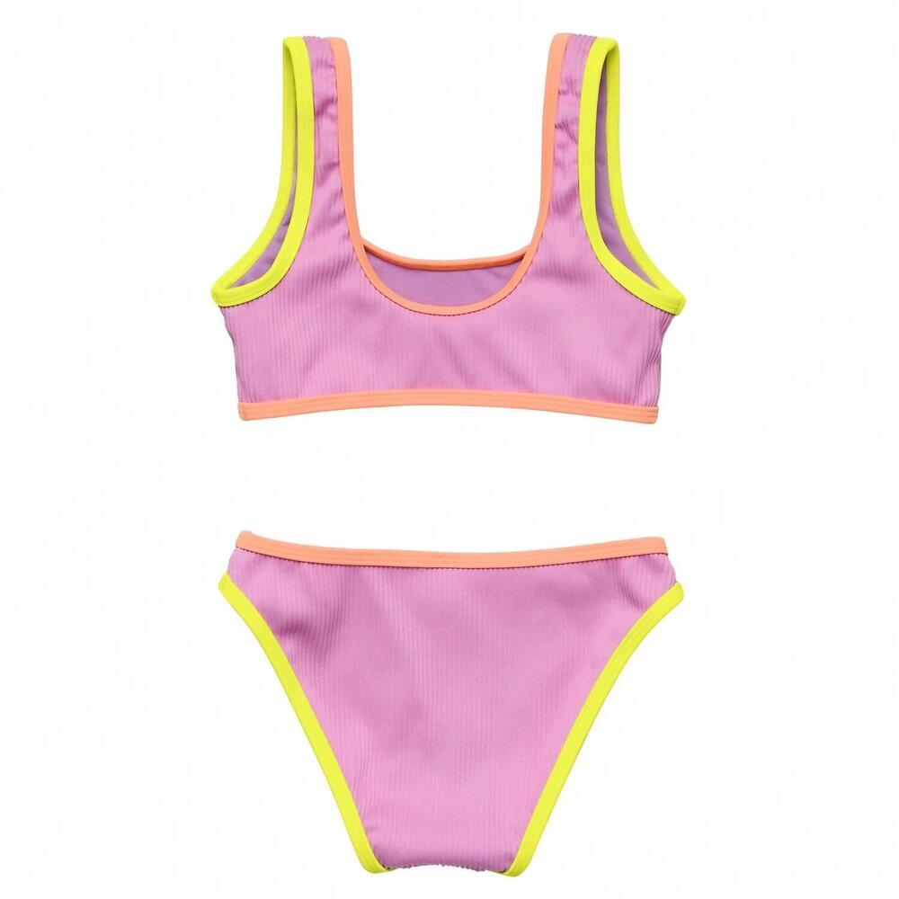 NEW SNAPPER ROCK kid's vacay pop recycled crop bikini in dusty rose